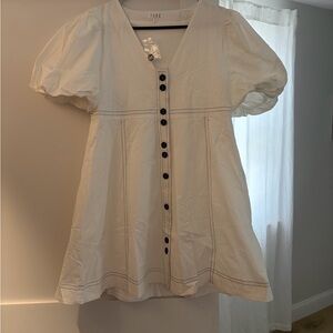 New TCEC White Button-Front Puff Sleeve Dress